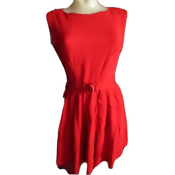 sz 4 Vtg Carol Brent Red Sleeveless Fit & Flare Belted Dress Back Zipper 1960's - Picture 2 of 7